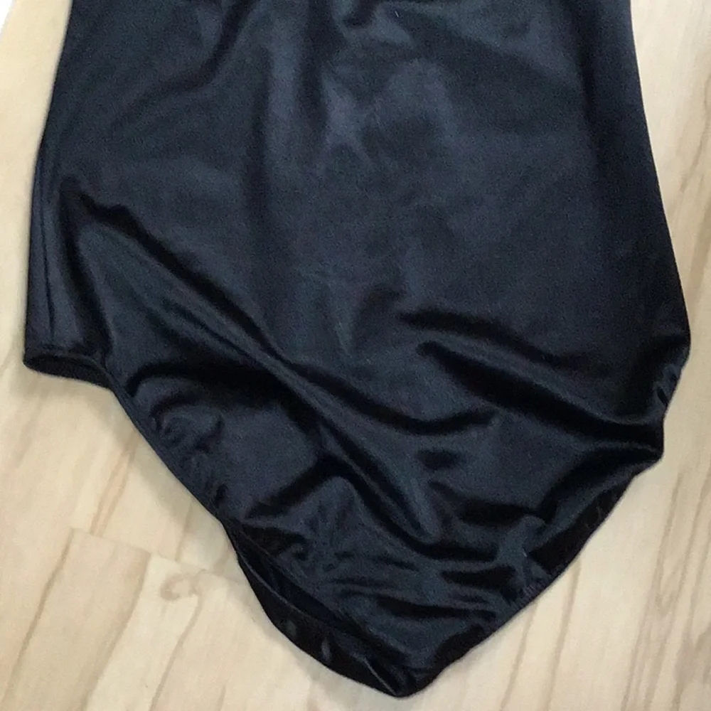 Danskin Now Black Soot Pink Bow‎ Silver Heart Bling Dance Costume Leotard 14/16